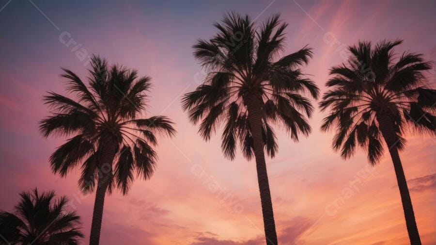 Foto Coqueiros Silhueta Pôr do Sol Céu Rosa Laranja Verão