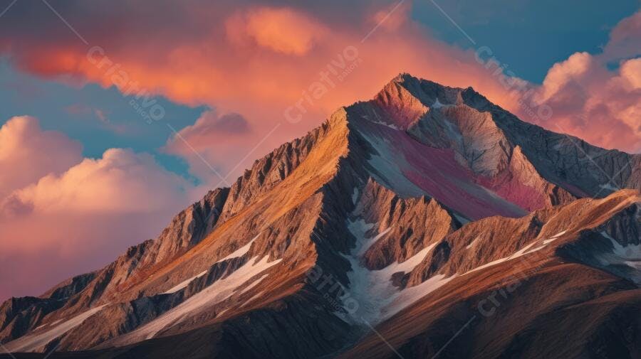 Foto Montanhas Nevadas Pôr do Sol Céu Alaranjado e Azul