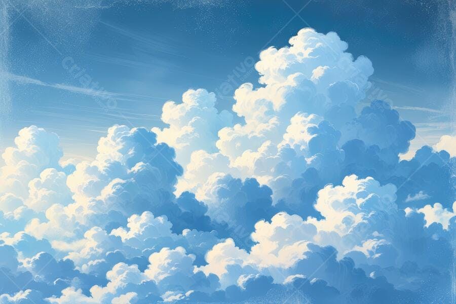 Foto Céu Azul com Nuvens Cumulus Brancas e Volumosas