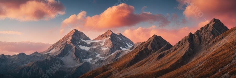 Foto Montanhas Nevadas Pôr do Sol Céu Rosado Laranja