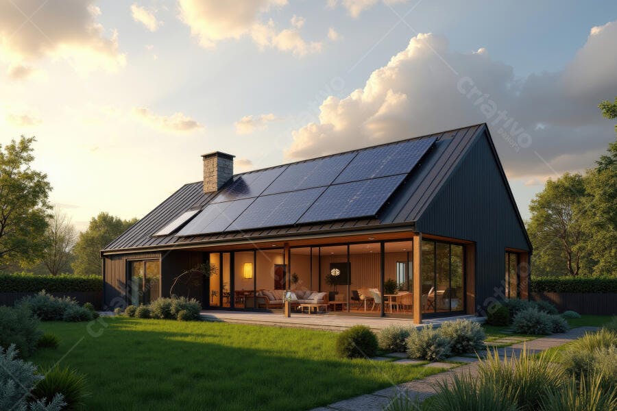 Foto Casa Moderna Painéis Solares Energia Sustentável