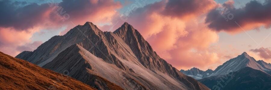 Foto Montanhas Picos Rochosos Céu Laranja Pôr do Sol