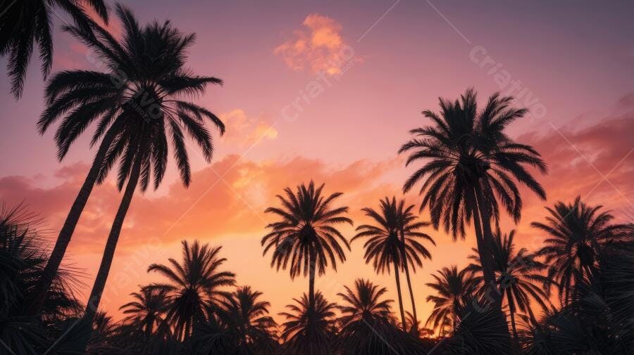 Foto Coqueiros Silhueta Pôr do Sol Céu Laranja Roxo Tropical