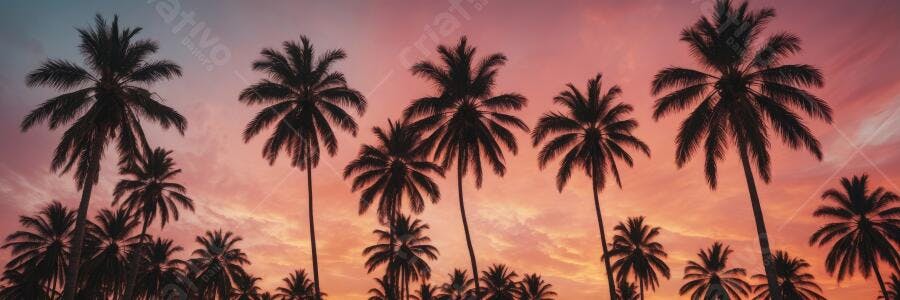 Foto Coqueiros Silhueta Pôr do Sol Tropical Céu Laranja Rosa