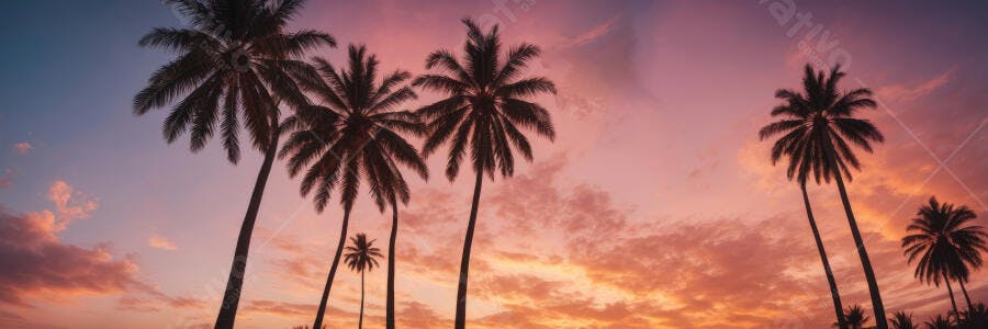 Foto Coqueiros Silhueta Pôr do Sol Céu Rosa Laranja