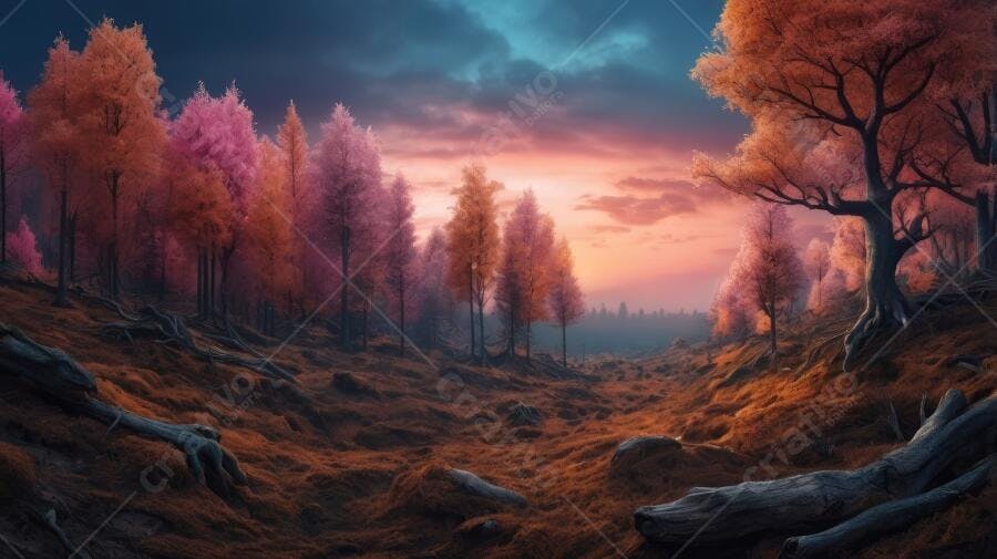 Foto Paisagem Floresta Outono Cores Vibrantes Pôr do Sol