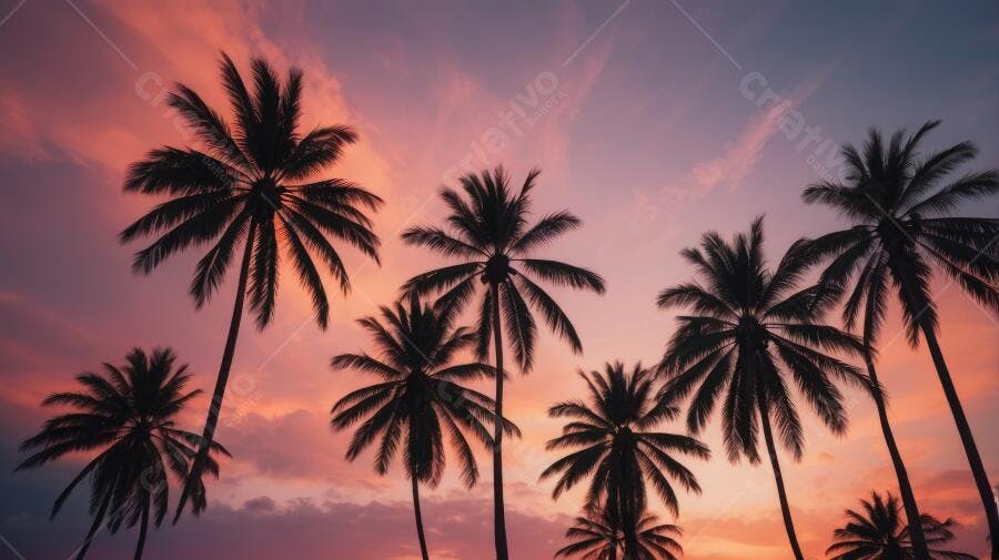 Foto Coqueiros Silhueta Pôr do Sol Céu Rosa Laranja Verão