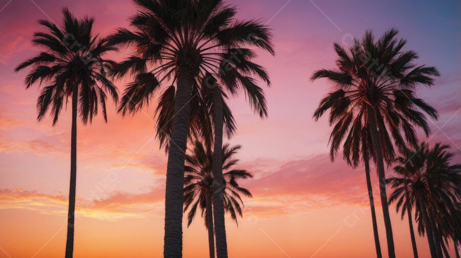 Foto Coqueiros Silhueta Pôr do Sol Céu Rosa Laranja Verão