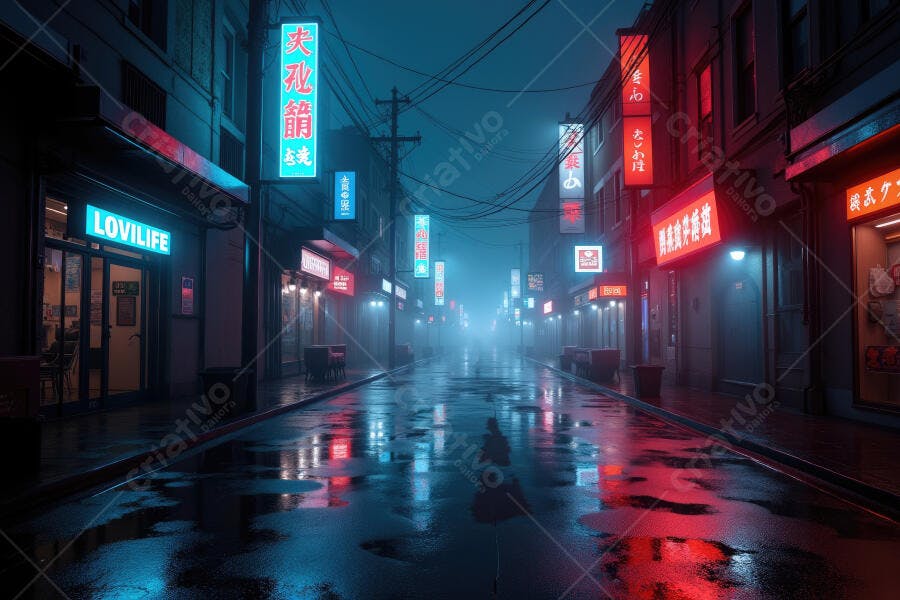Foto Rua Noturna Neon Iluminada Chuva Cidade Asiática