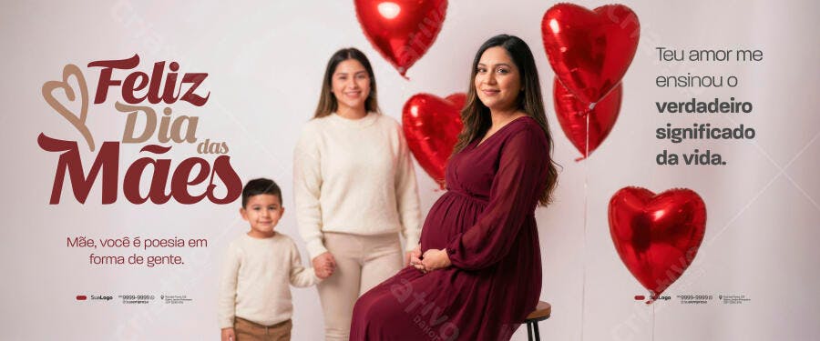 Banner Dia das Mães Família Balões Coração PSD Editável