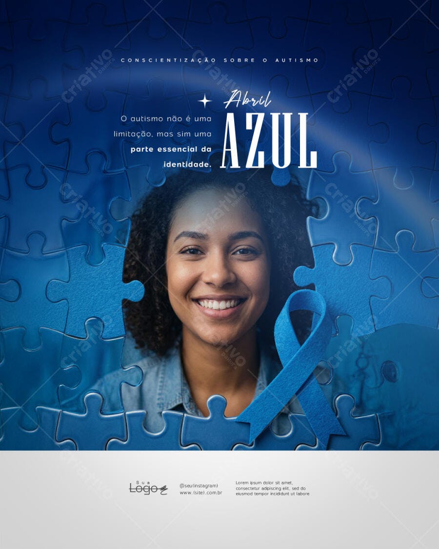 Post Instagram Abril Azul Autismo Conscientização PSD Editável