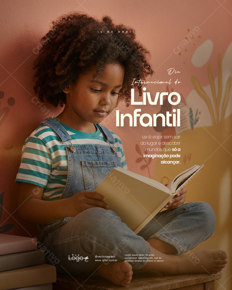 Post Instagram Dia do Livro Infantil 18 de Abril PSD Editável