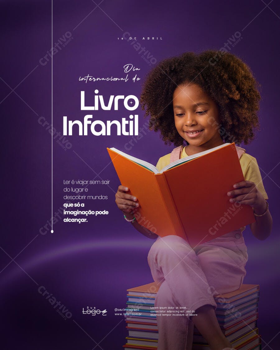 Post Dia Internacional do Livro Infantil Abril PSD Editável
