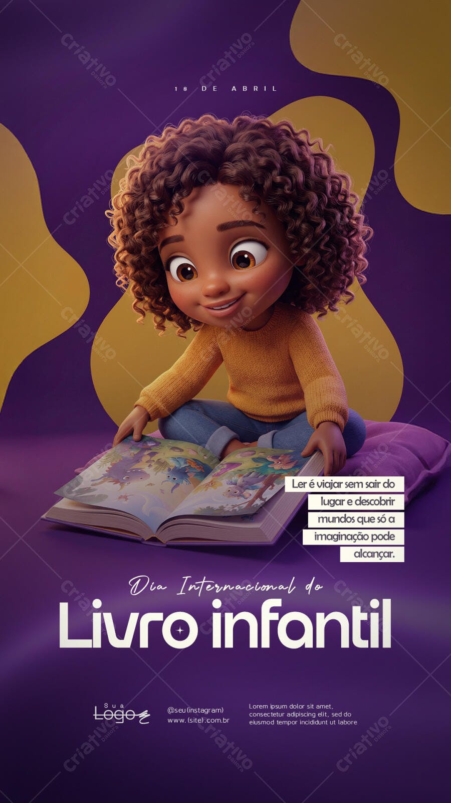 Post Dia Internacional do Livro Infantil PSD Editável