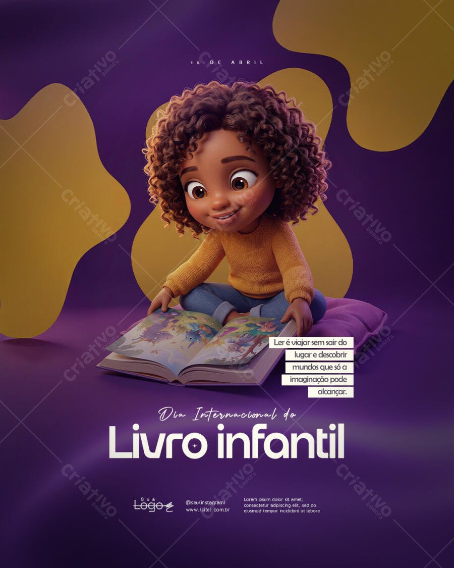 Post Dia Internacional do Livro Infantil 18 de Abril PSD Editável