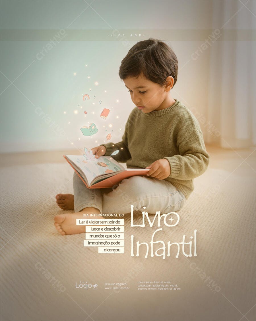 Post Instagram Dia Internacional do Livro Infantil PSD Editável