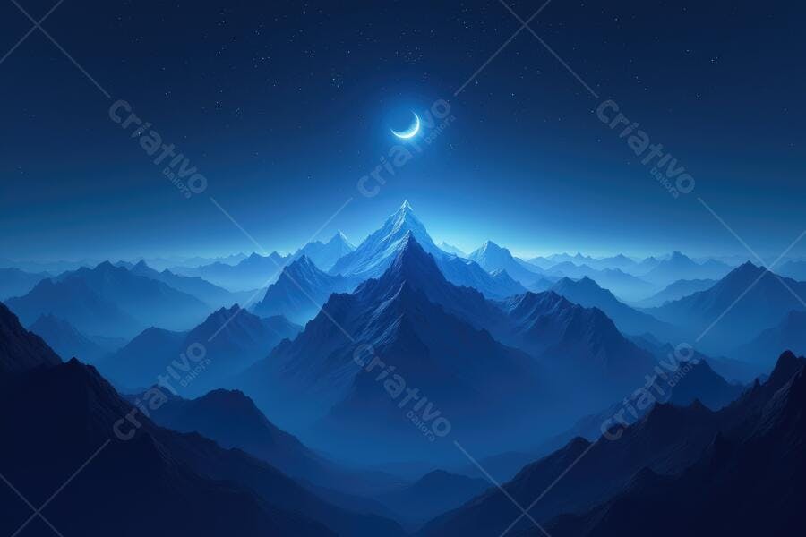 Foto Montanhas Azuis Noite Lua Crescente Céu Estrelado