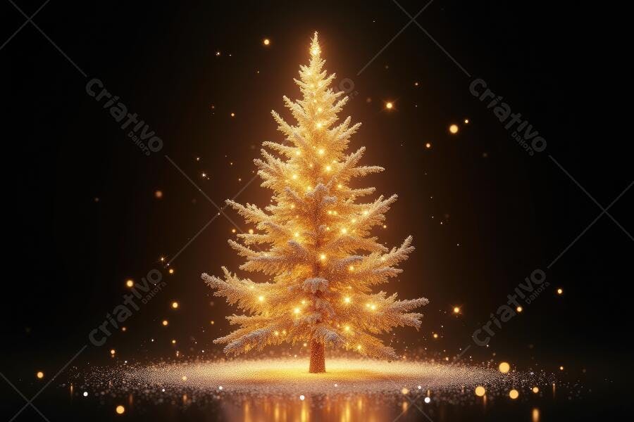Foto Árvore de Natal Dourada Iluminada Fundo Preto