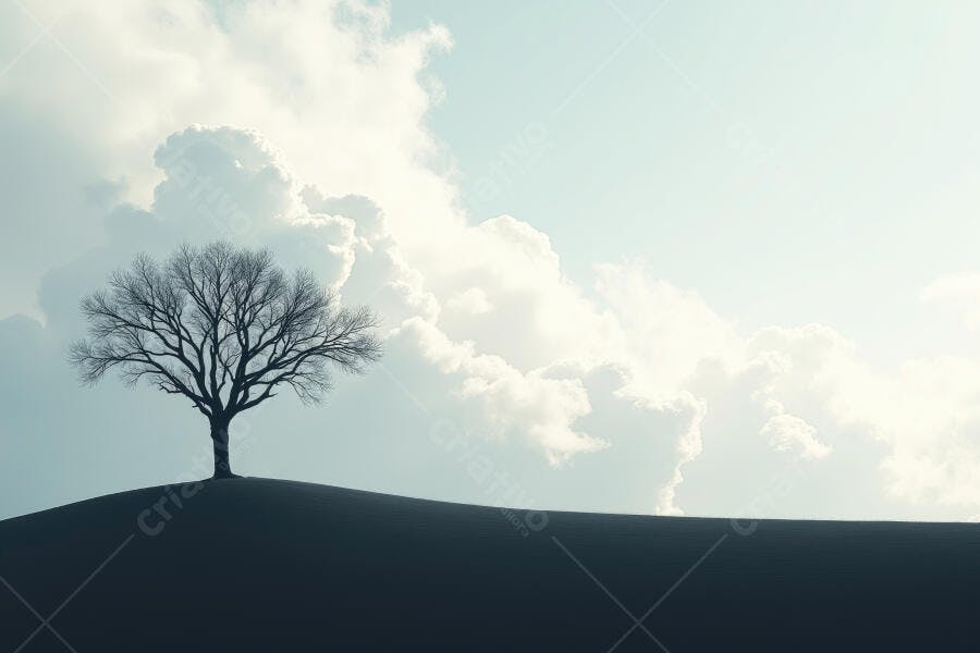 Foto Árvore Solitária Silhueta Céu Nublado Minimalista