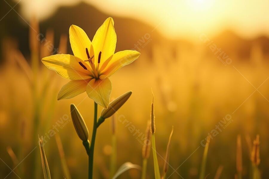 Foto Lírio Amarelo Flor Campo Dourado Pôr do Sol