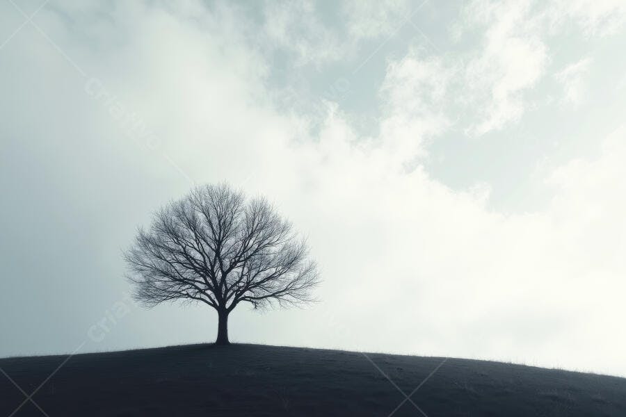 Foto Árvore Solitária Sem Folhas Céu Nublado Minimalista