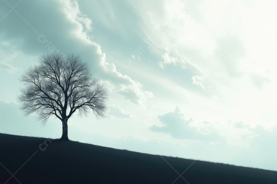 Foto Árvore Solitária Sem Folhas Céu Nublado Inverno