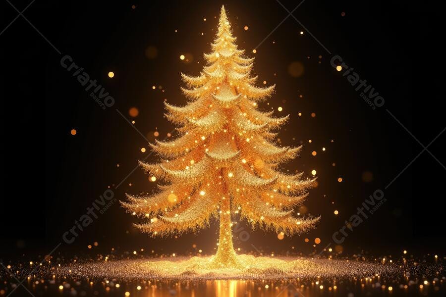 Foto Árvore de Natal Dourada Brilhante Fundo Escuro