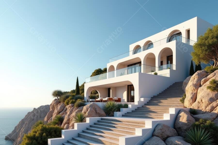 Foto Mansão Moderna Luxuosa Beira-Mar Arquitetura Mediterrânea