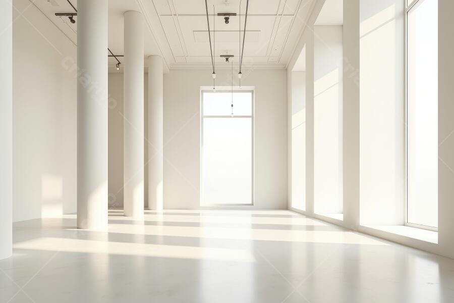 Foto Sala Vazia Branca Moderna Colunas Janelas Grandes