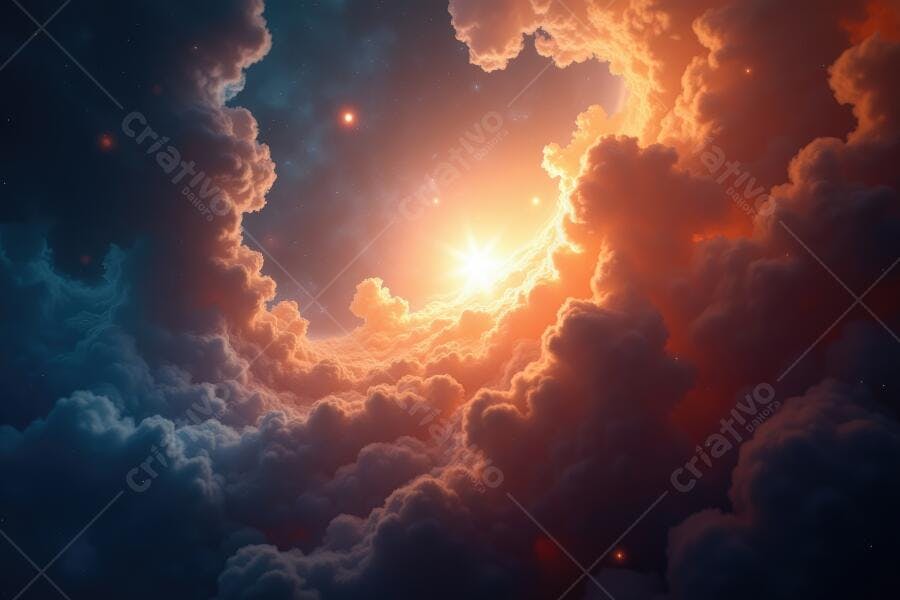 Foto Céu Nublado Pôr do Sol Cores Laranja e Azul