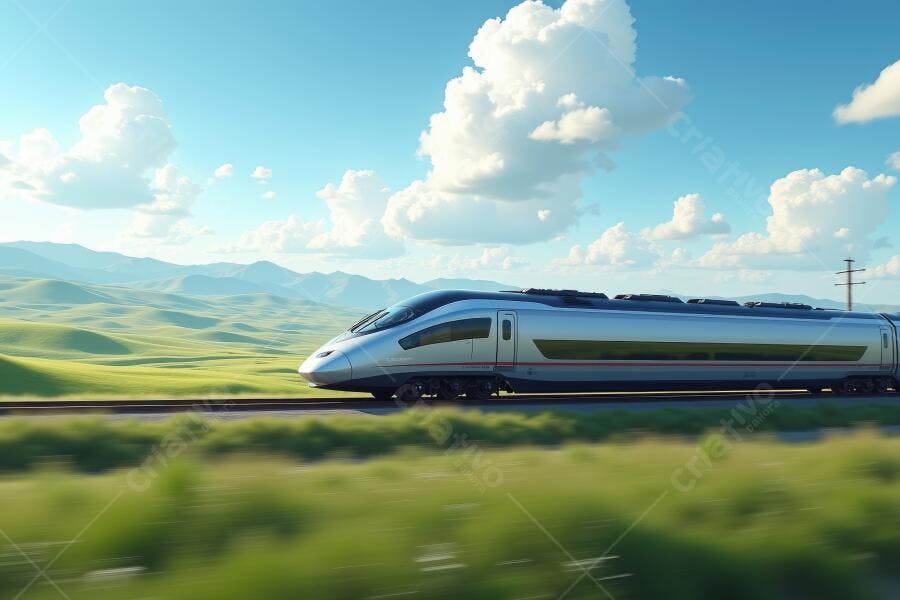 Foto Trem Bala Moderno em Alta Velocidade Paisagem Verde