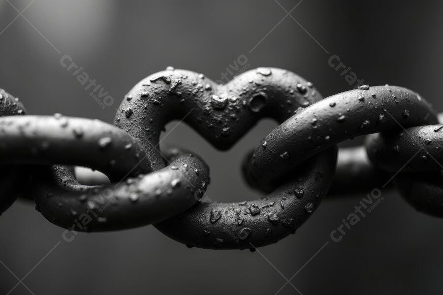 Foto Corrente de Metal com Elo em Formato de Coração Monocromático