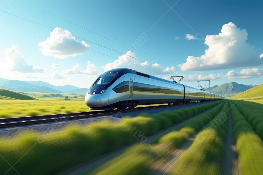 Foto Trem Bala Moderno Paisagem Rural Campo Verde