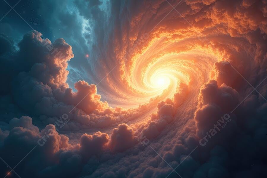 Foto Nuvens Espiral Dourada Céu Azul Escuro Abstrato