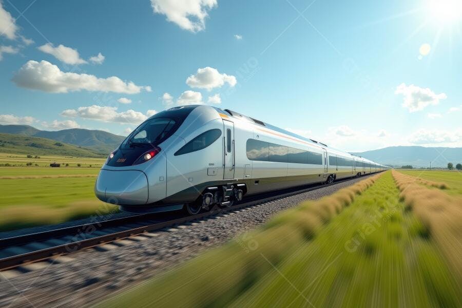 Foto Trem Bala Moderno em Alta Velocidade Campo Aberto