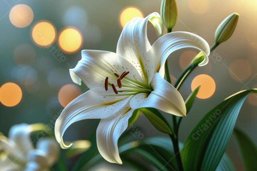 Foto Lírio Branco Flor Botão Bokeh Fundo Desfocado