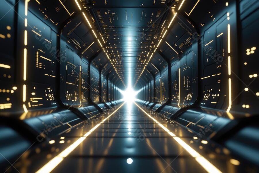 Foto Corredor Futurista Tecnologia Luz Brilhante Túnel Sci-Fi