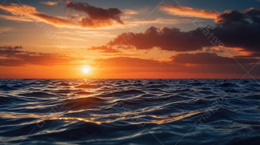 Foto Pôr do Sol no Oceano Céu Laranja Dourado Ondas Mar