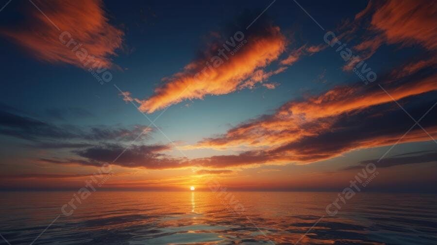 Foto Pôr do Sol no Mar Céu Alaranjado e Azul Reflexo na Água