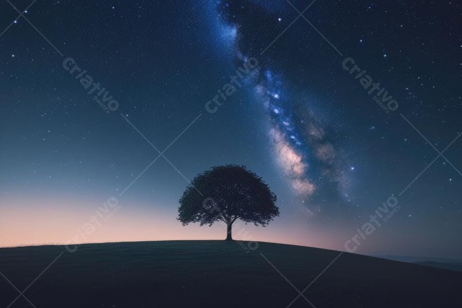 Foto Árvore Solitária Via Láctea Céu Noturno Estrelado