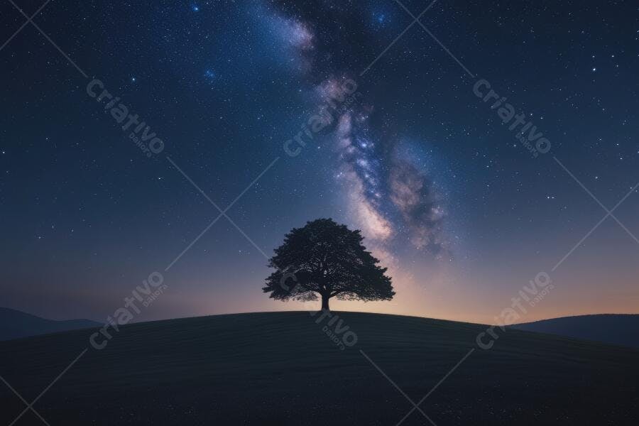 Foto Árvore Solitária Via Láctea Noite Estrelada Paisagem
