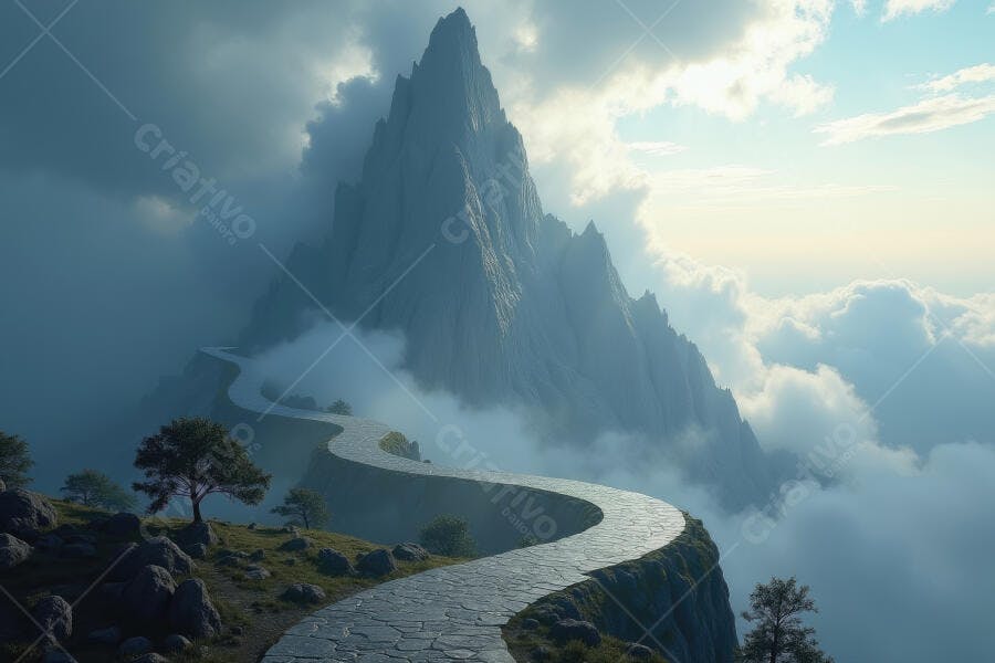 Foto Estrada Sinuosa Montanha Nublada Céu Azul