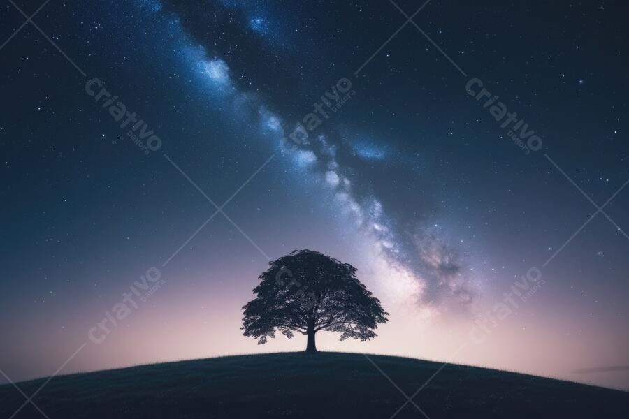 Foto Árvore Solitária Via Láctea Noite Estrelada Paisagem