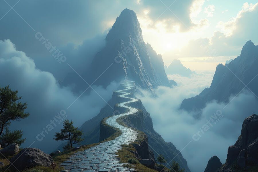 Foto Estrada Sinuosa Montanhas Nubladas Amanhecer