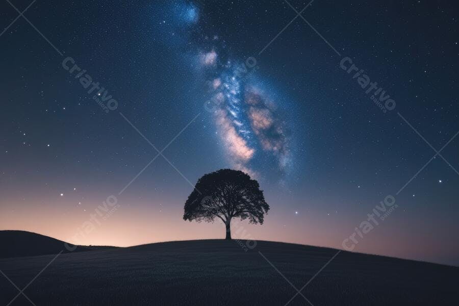 Foto Árvore Solitária Via Láctea Noite Estrelada Paisagem