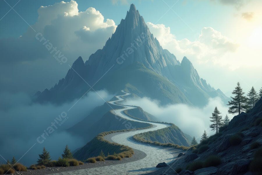 Foto Estrada Sinuosa Montanha Nevoada Caminho para o Sucesso
