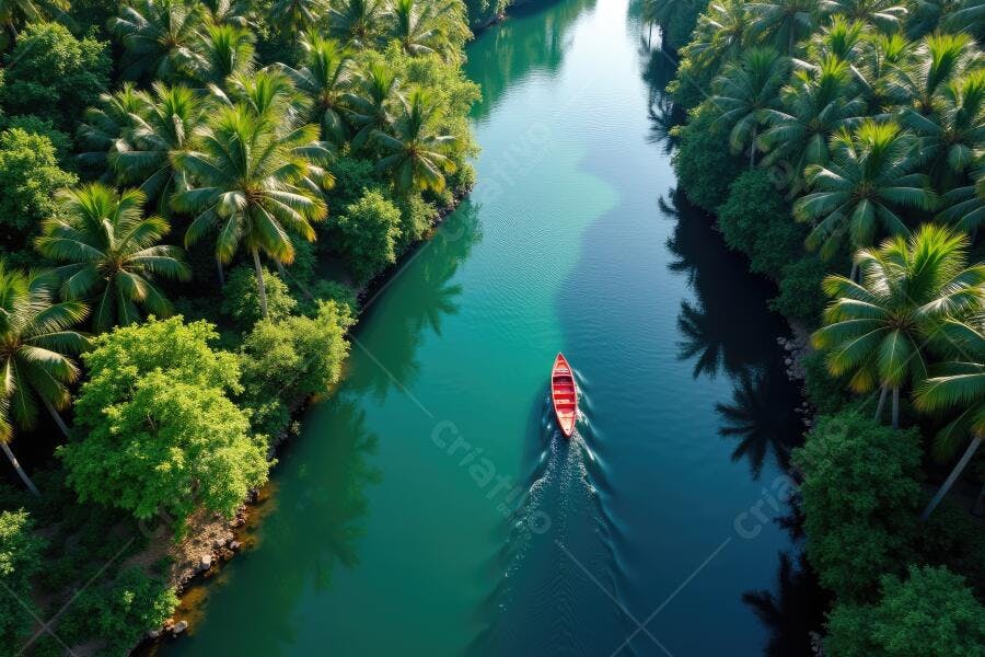 Foto Aérea Canoa Rio Verde Palmeiras Floresta Tropical
