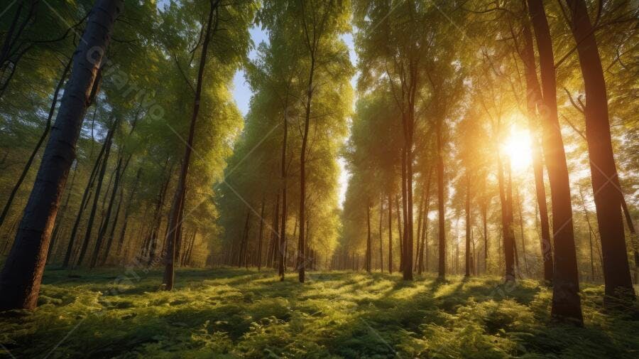 Foto Floresta Árvores Altas Luz do Sol Dourada Natureza