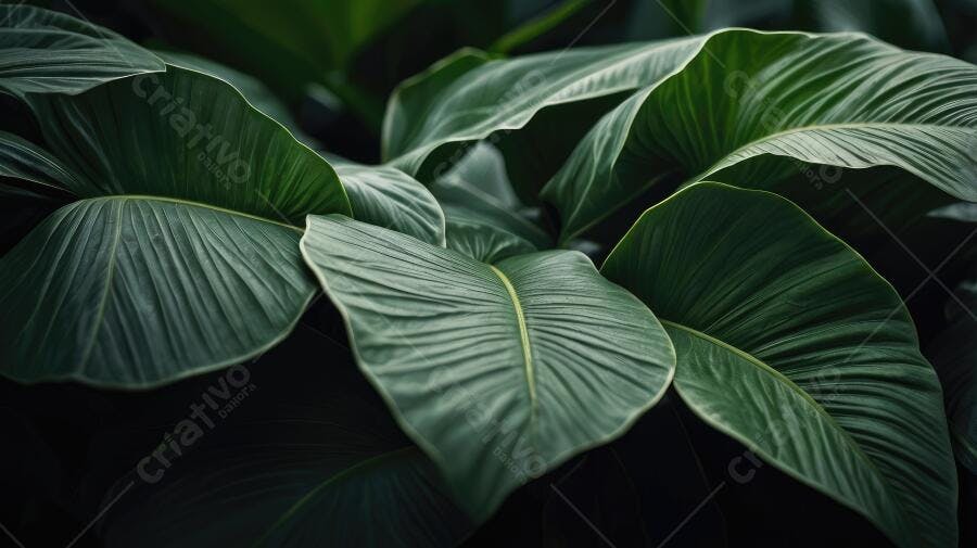 Foto Folhas Verdes Tropicais Textura Natural Fundo Escuro