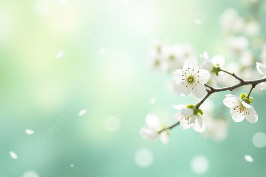 Foto Flores Brancas Cerejeira Primavera Fundo Verde Bokeh